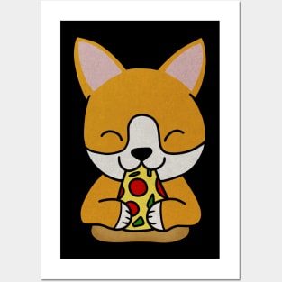 Cute shiba inu Dog Eating Pizza Posters and Art